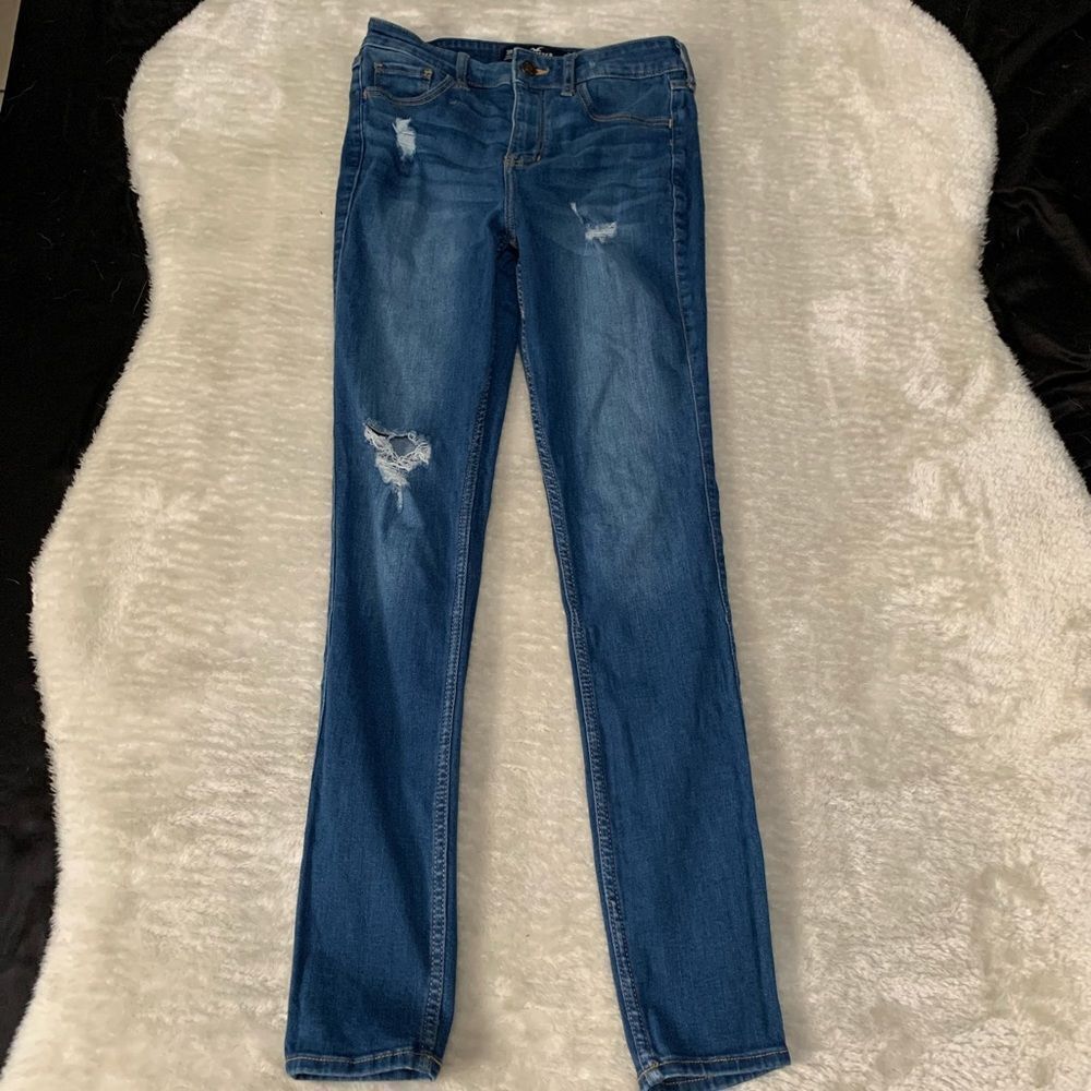 Hollister Womens‎ High Rise Super Skinny Ripped Denim Jeans Size 26x30 Pants